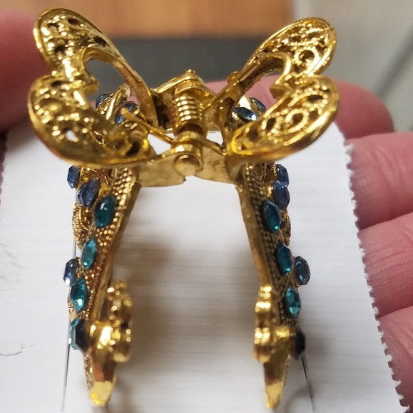NWT Blue Gems & Gold Enamel Peacock Medium Hair Clip! - Picture 8 of 14